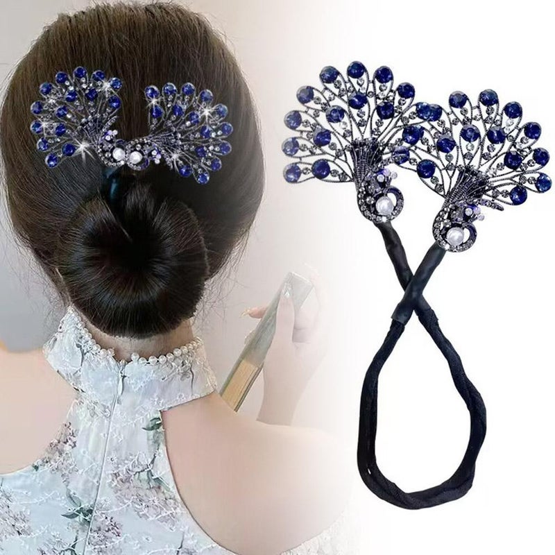 Lazy Hair Curler,Peacock Shape Hair Bun Maker Twister,Shining Rhinestone Deft Bun Maker for Long Hair,Easy Fast Snap Roll Hair Tool,Hair Accessories For Women - Image 1